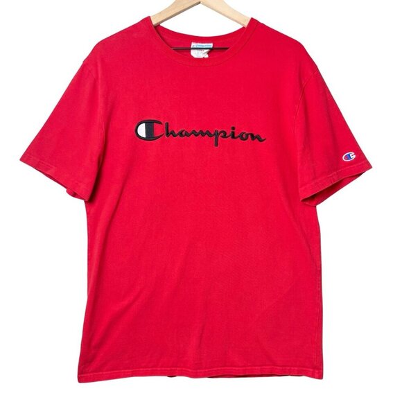 Champion Men's Classic Graphic Jersey Script T-Shirt Size L Scarlet Red - Picture 1 of 12